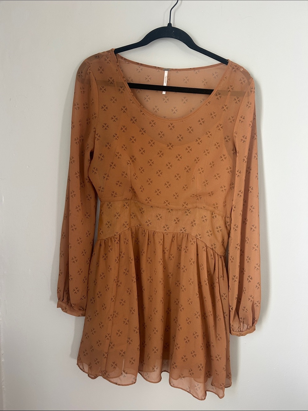 Free People Long-Sleeve Mini Dress in Rust
